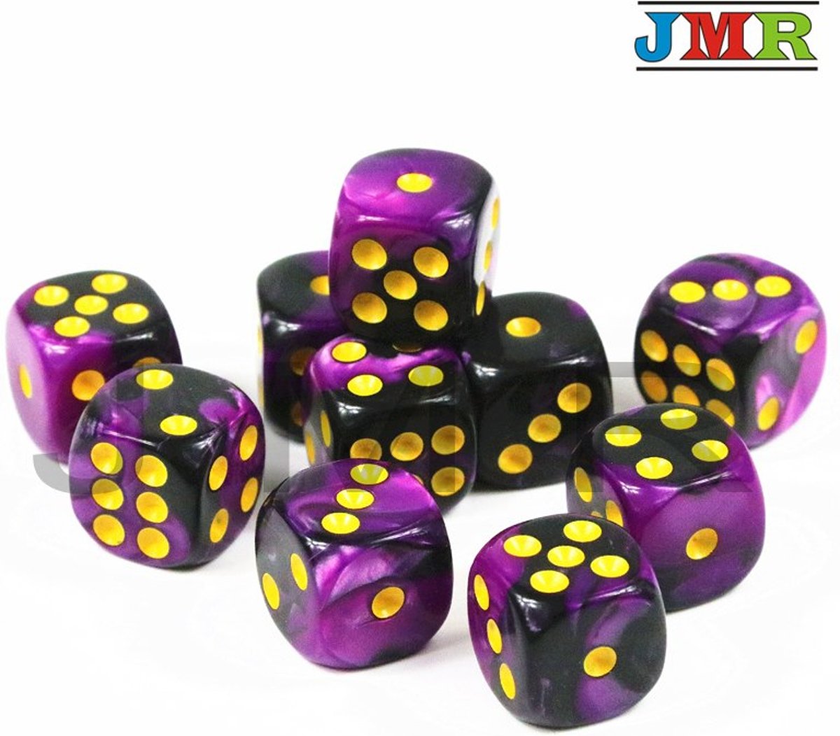 10x Mini dobbelsteen paars/zwart | Dobbelspel